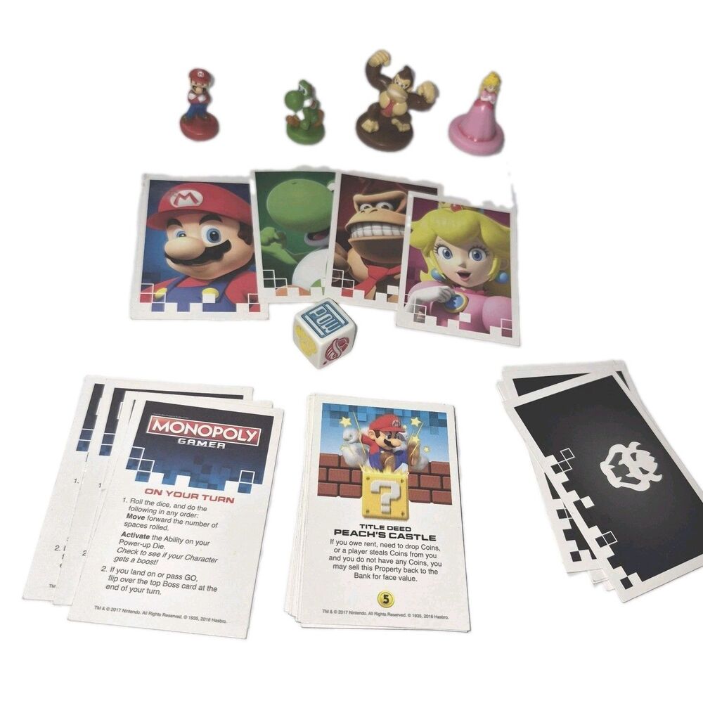 Monopoly Gamer Replacement Parts Lot Mario Yoshi Donkey Kong Peach Cards Die Euc